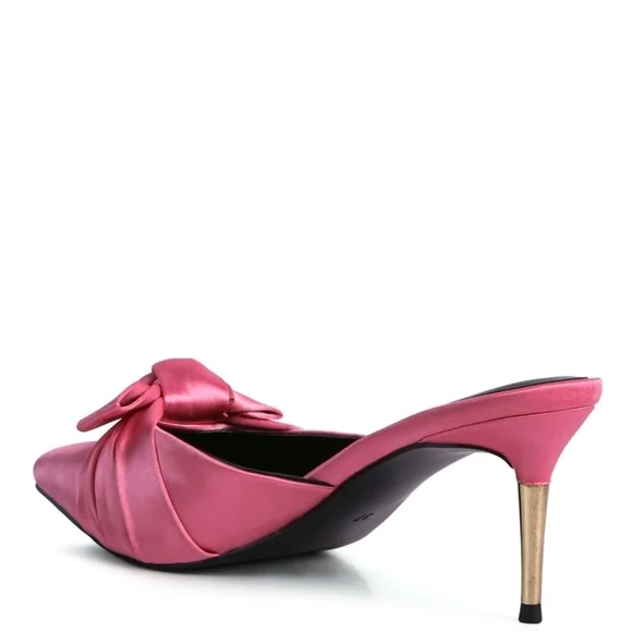 Chic Pink Satin Mule Heels with Bow Sizes 8 - Picture 2 of 6